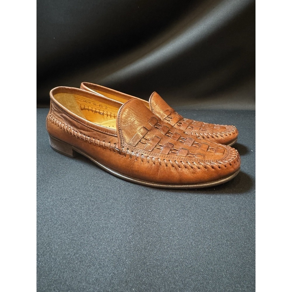 Vintage Florsheim Woven Leather Penny Loafers Brown Men's 8.5 D USA Style